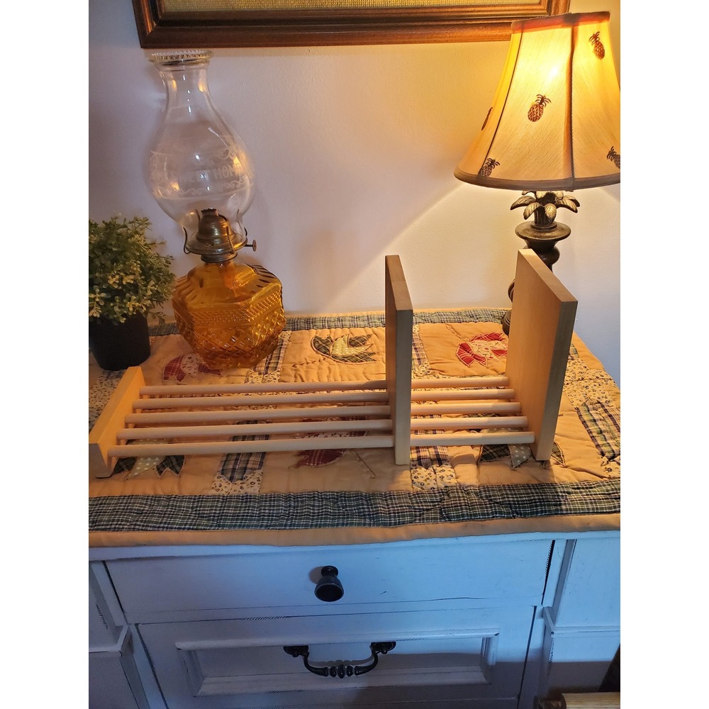 Vtg Lillian Vernon Wooden Adjustable Sliding Book Rack Holder Organizer 1980s